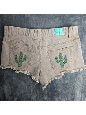 Judith March Denim Catus Embroidered Shorts Sz Small